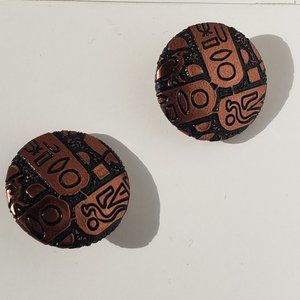 Charles Jourdan Ladies Round Black & Copper Clip-On Earrings